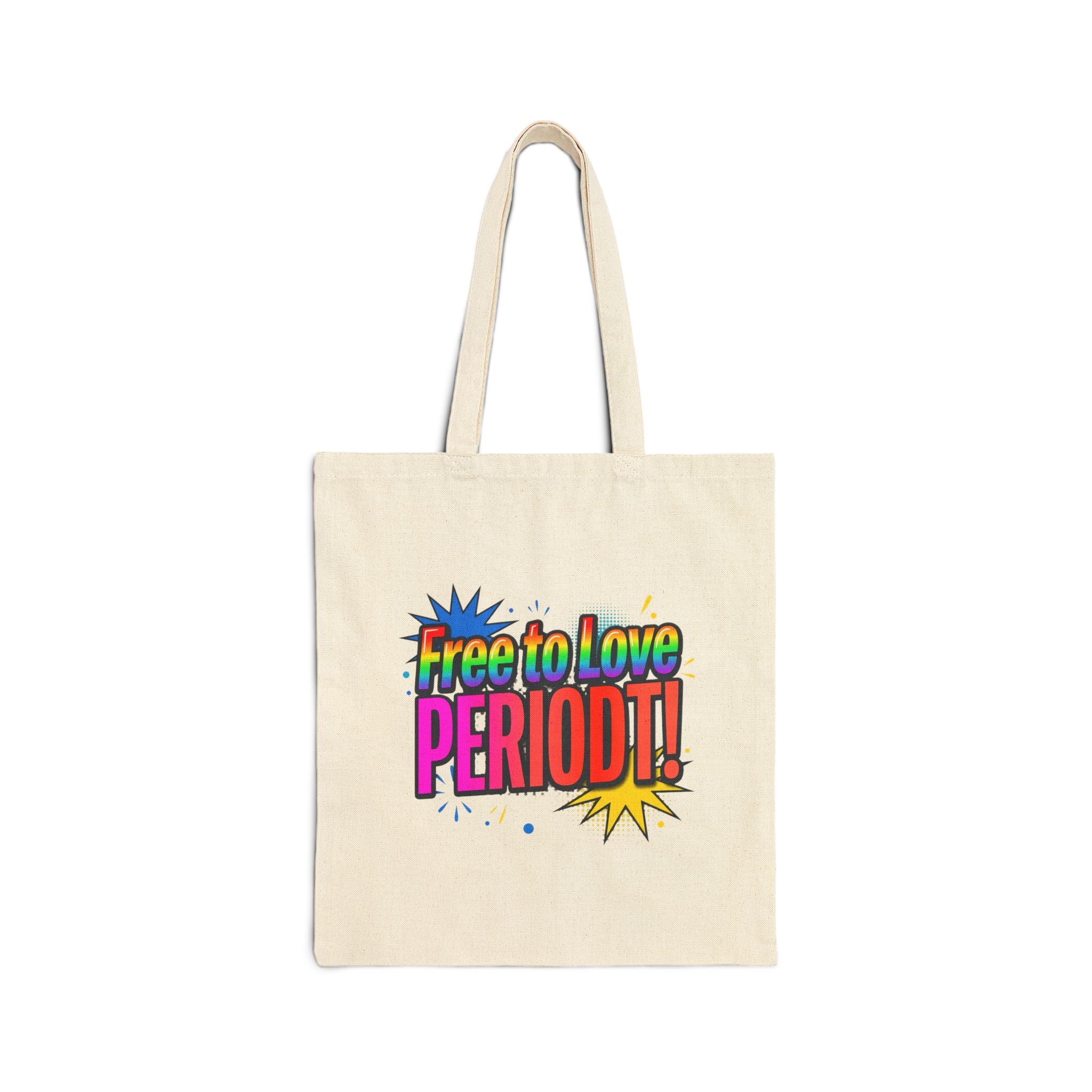 Tote Bag — "Free to Love PERIODT!" Rainbow Comic Canvas Tote