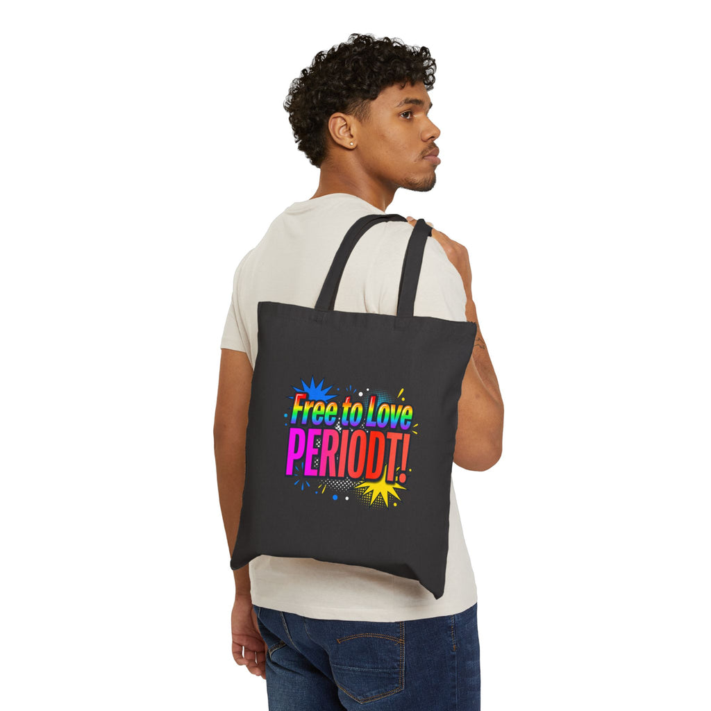 Tote Bag — "Free to Love PERIODT!" Rainbow Comic Canvas Tote