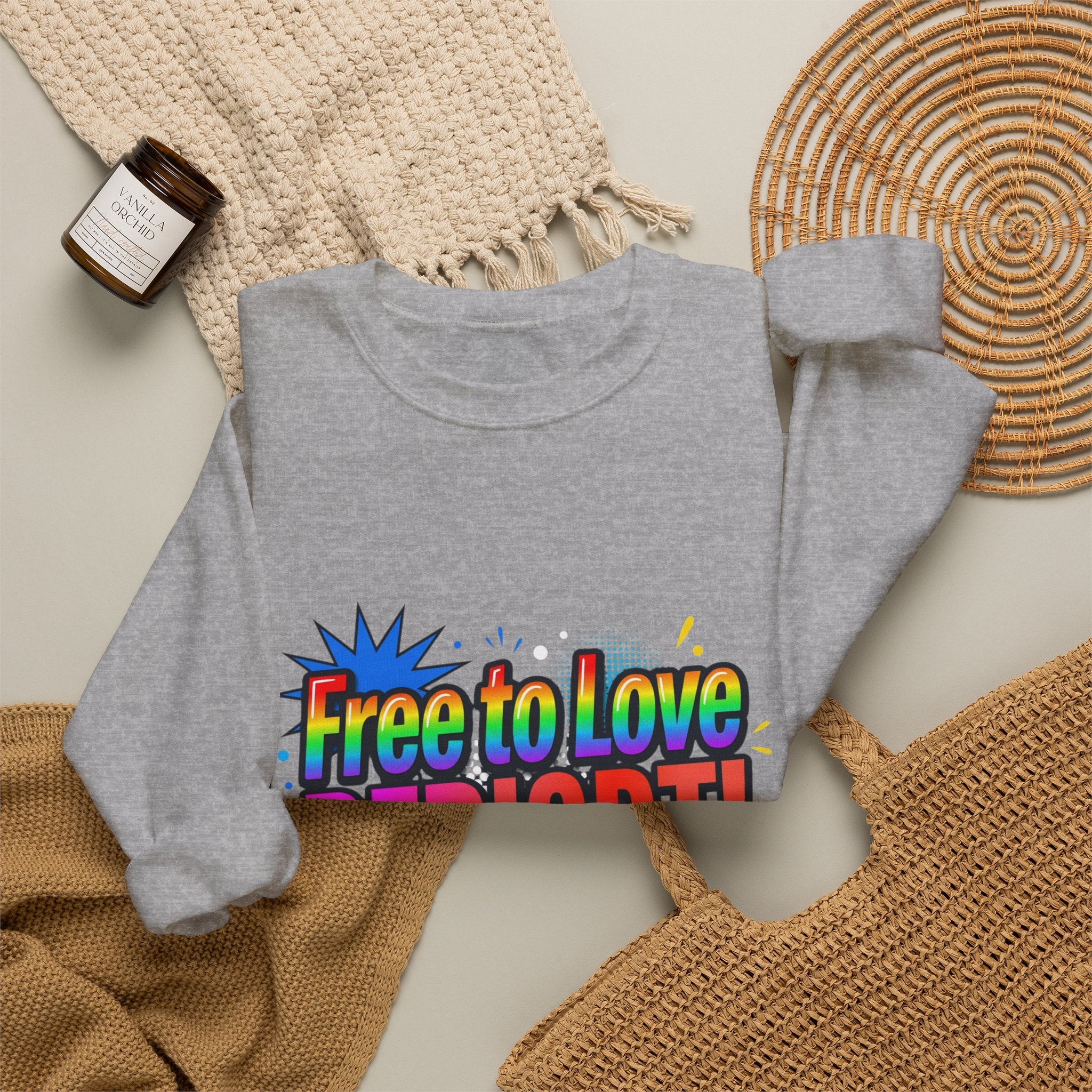 Crewneck Sweatshirt "Free to Love PERIODT!" – Rainbow Pride Graphic