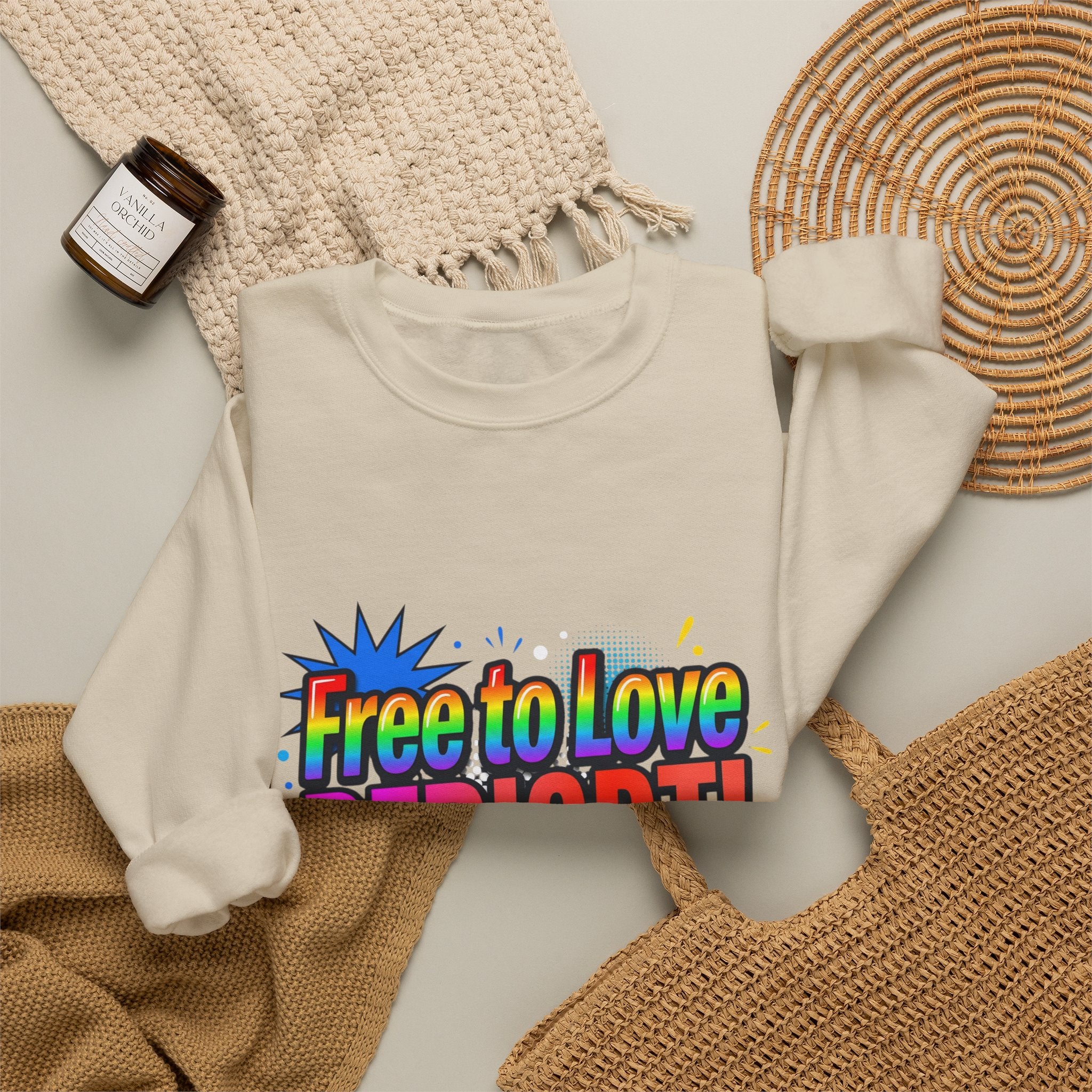 Crewneck Sweatshirt "Free to Love PERIODT!" – Rainbow Pride Graphic