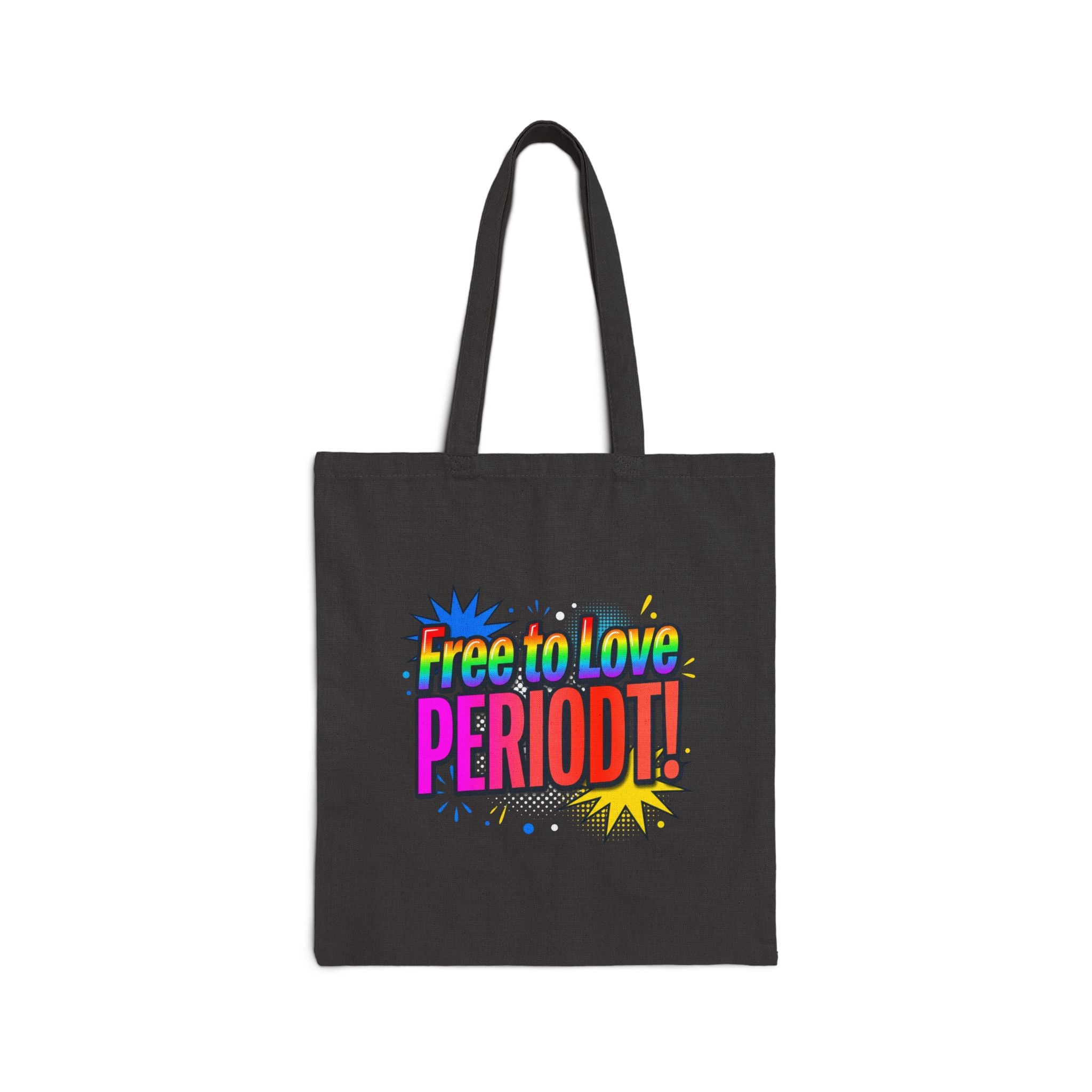 Tote Bag — "Free to Love PERIODT!" Rainbow Comic Canvas Tote