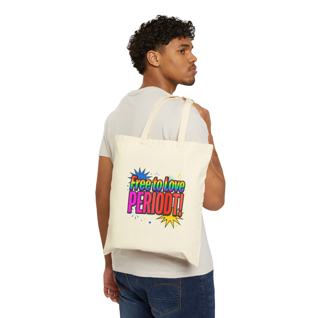 Tote Bag — "Free to Love PERIODT!" Rainbow Comic Canvas Tote