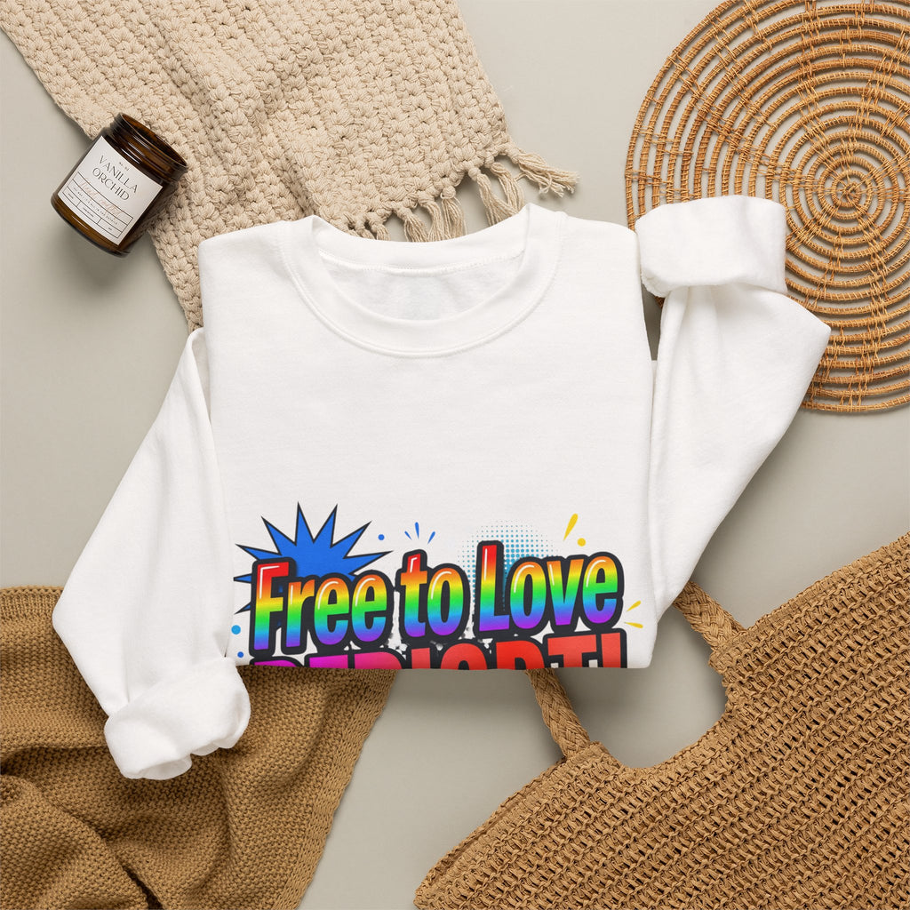 Crewneck Sweatshirt "Free to Love PERIODT!" – Rainbow Pride Graphic