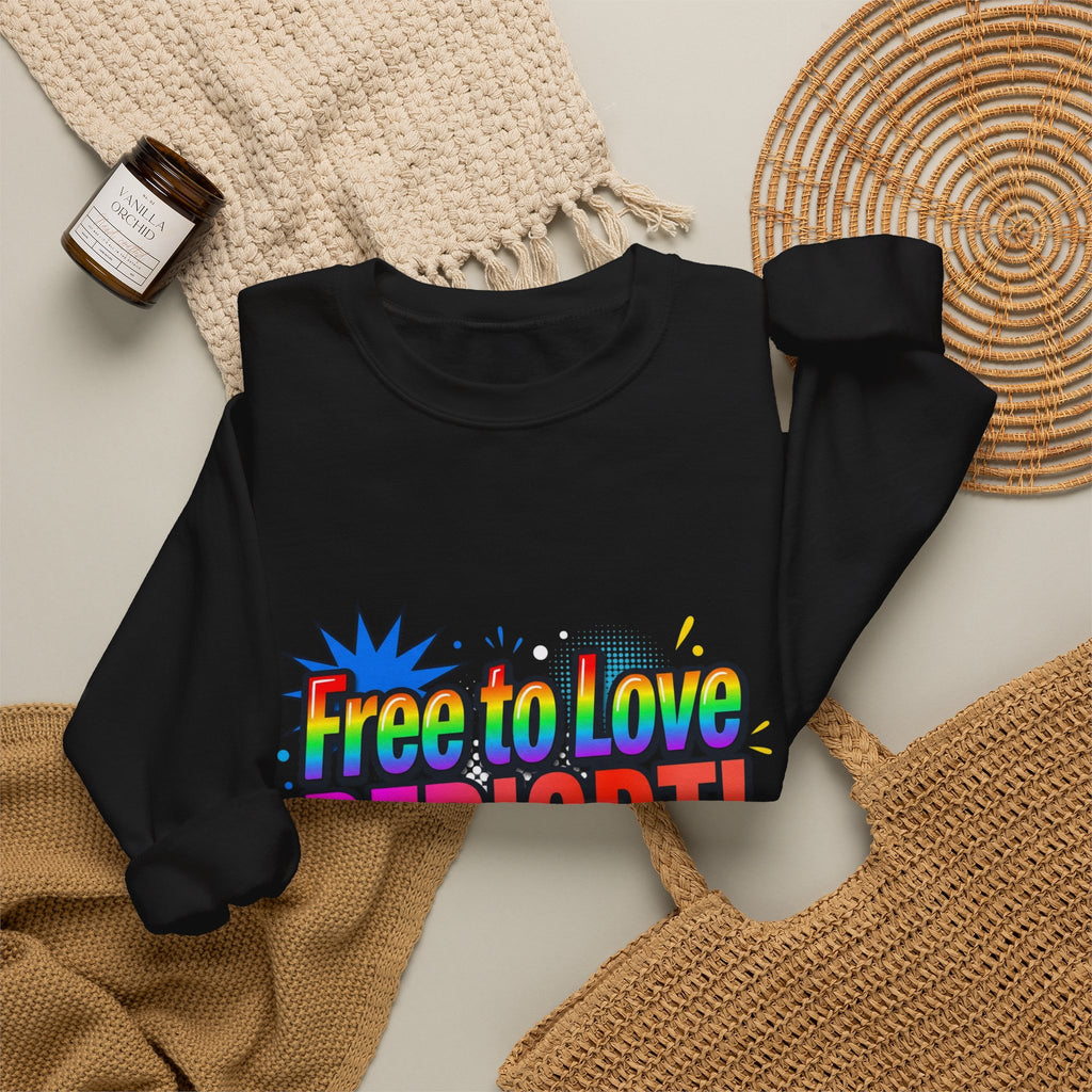 Crewneck Sweatshirt "Free to Love PERIODT!" – Rainbow Pride Graphic