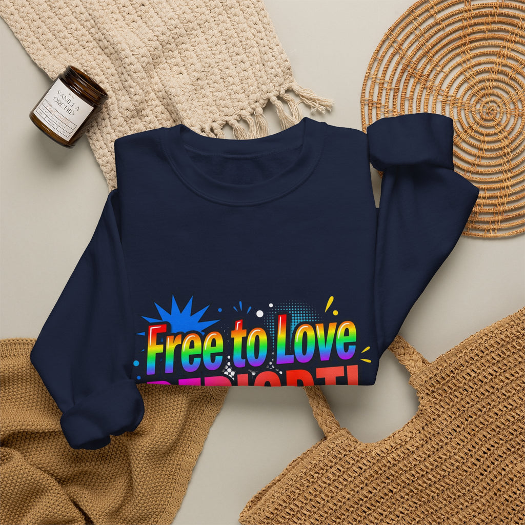 Crewneck Sweatshirt "Free to Love PERIODT!" – Rainbow Pride Graphic